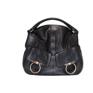 Salvatore Ferragamo Women's Black Hobo Top Handle Bag Leather Flap Pockets Purse